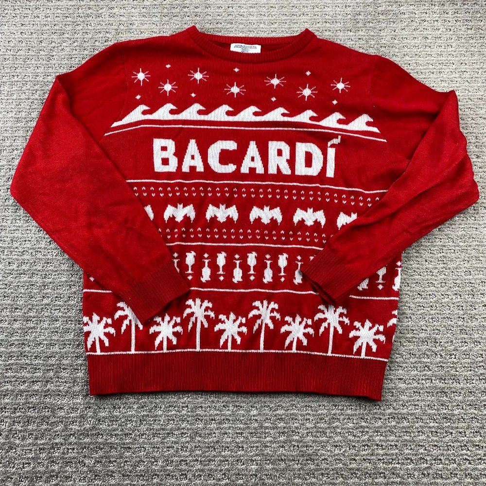 Ugly Christmas Sweater Knit Unisex One Size Fits Most Red Bacardi Fits Men M-L